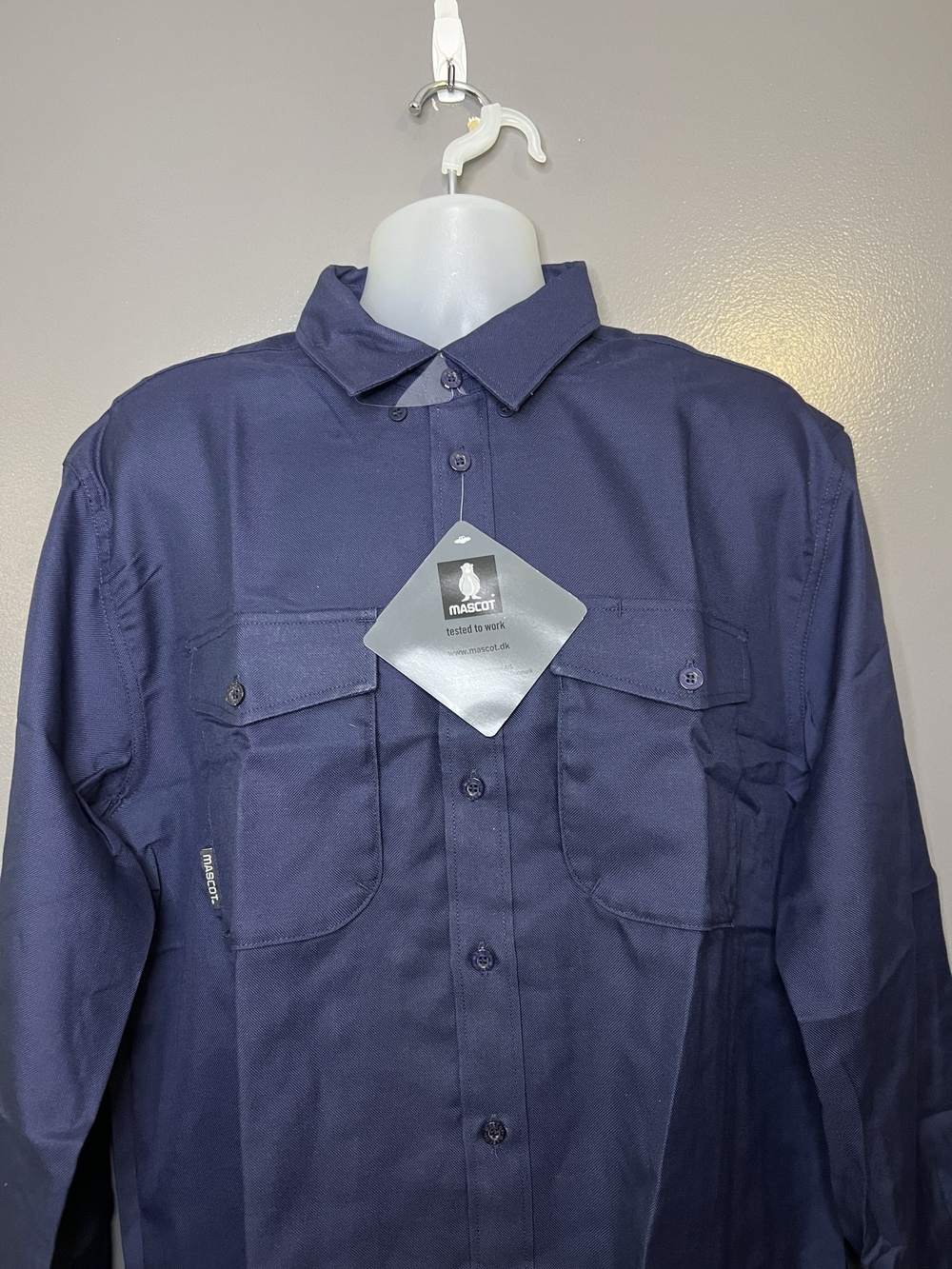 Mascot Hampton Shirt Mens Large Blue Navy Solid Long Sleeve Button Up Workwear